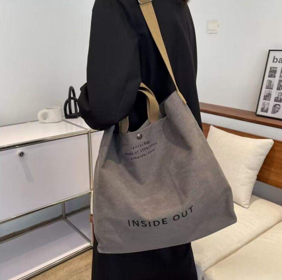 Toile épaisse Grande Capacité Sac à Tote Léger Retro Diagonal Sac à Toile Croix - Gris Ou