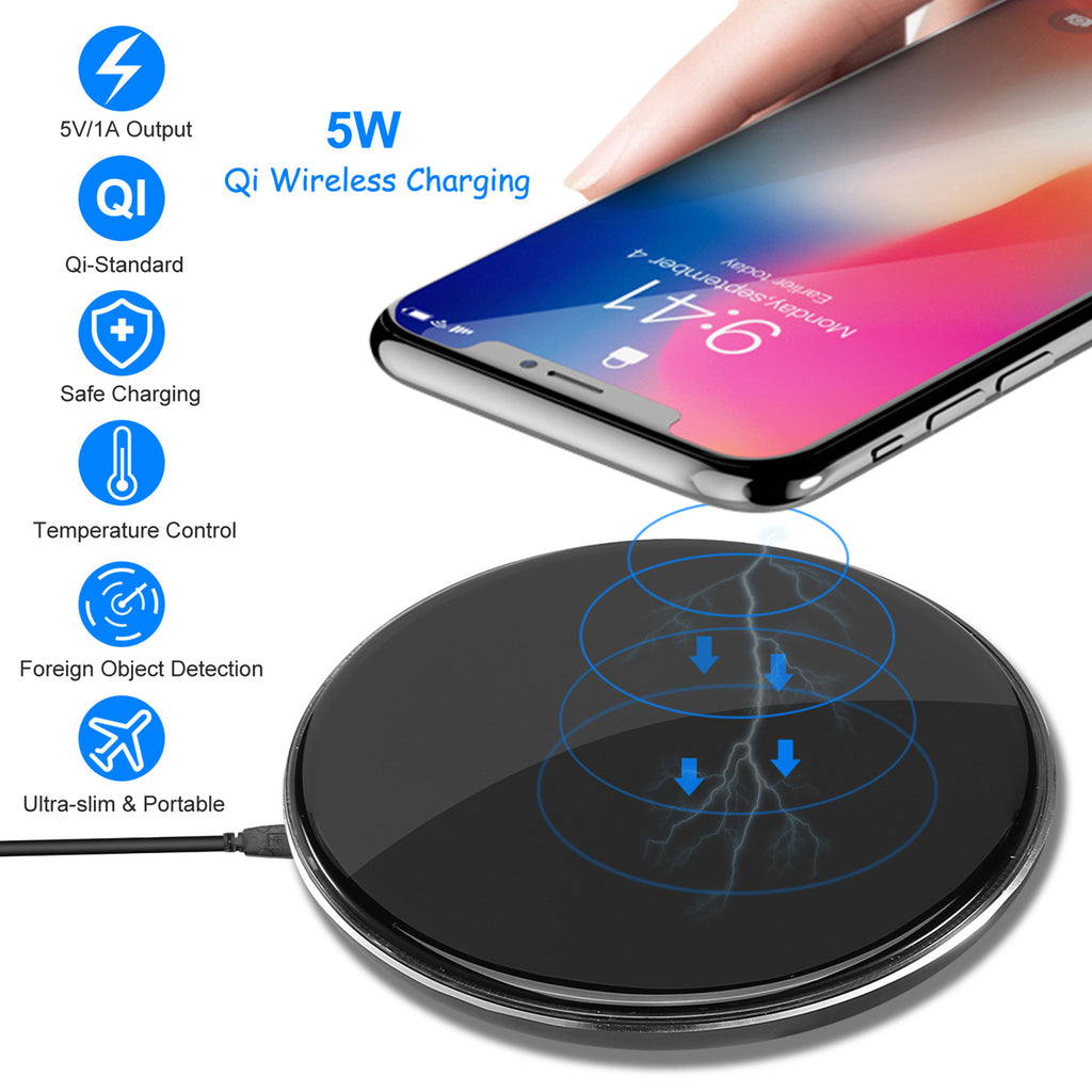 1Pc Chargeur sans fil Qi-Certifié Ultra-Slim 5W tampon de recharge pour téléphone IOS XS MAX XR XS X