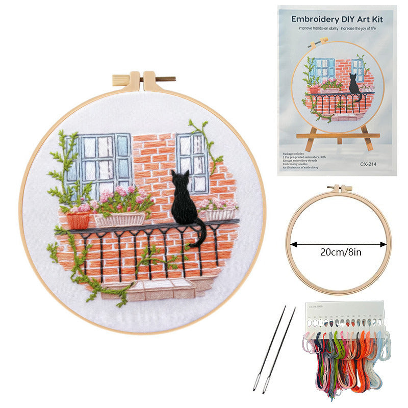 Kit de broderie de paysage de chat paquet matériel