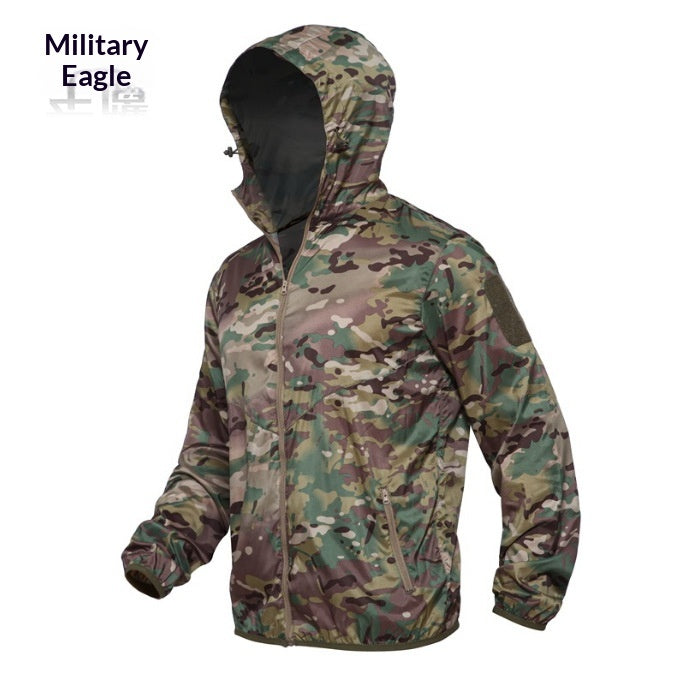 Séchage rapide Camouflage Skin Suit Tactical Hooded Outdoor Windbreaker avec desi respirant