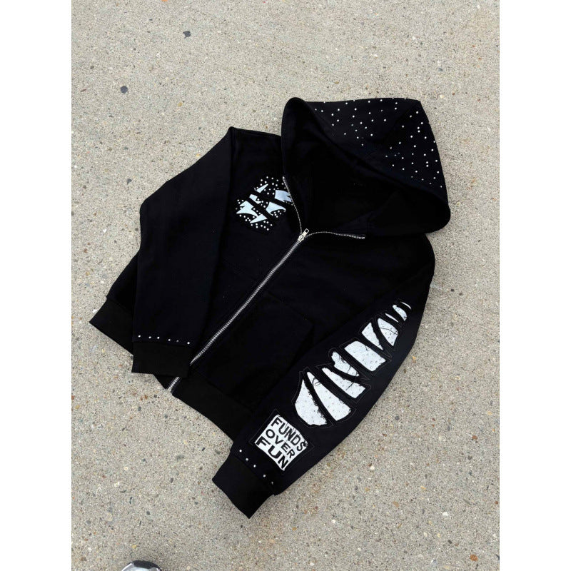 Street Hip-hop Rock-style Letter-print Sweat-up à capuche détendu