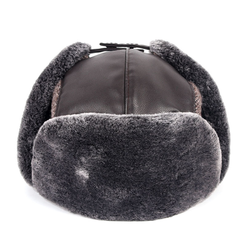 Chapeau senior en cuir Pu moyen et vieux avec velours chaud et coupe vent
