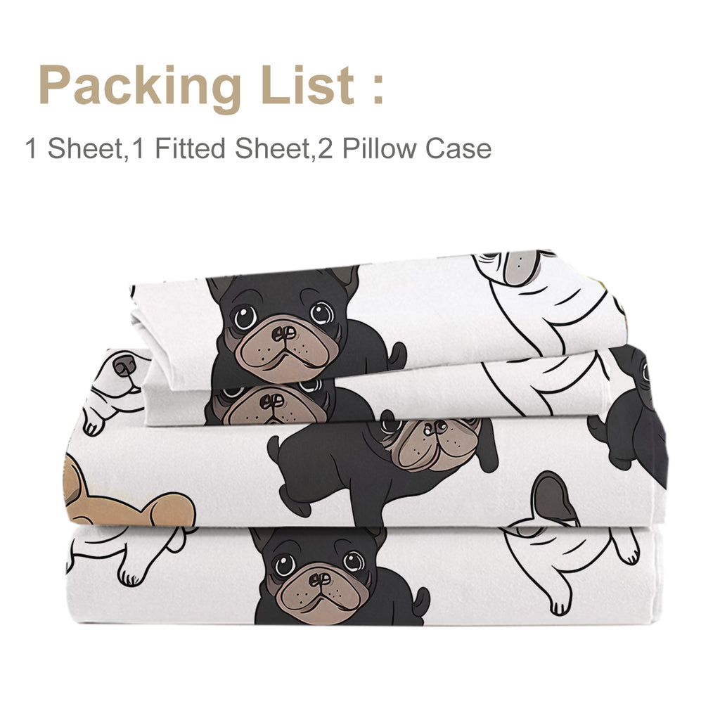 4PCS Ensemble de draps de bull dog français