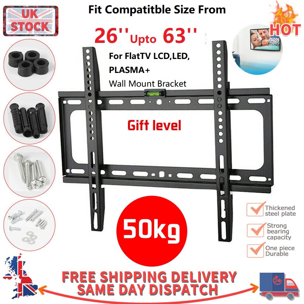 TV WALL BRACKET MOUNT SLIM POUR 26 30 32 40 42 50 63 INCH FLAT 3D LCD LED PLASMA