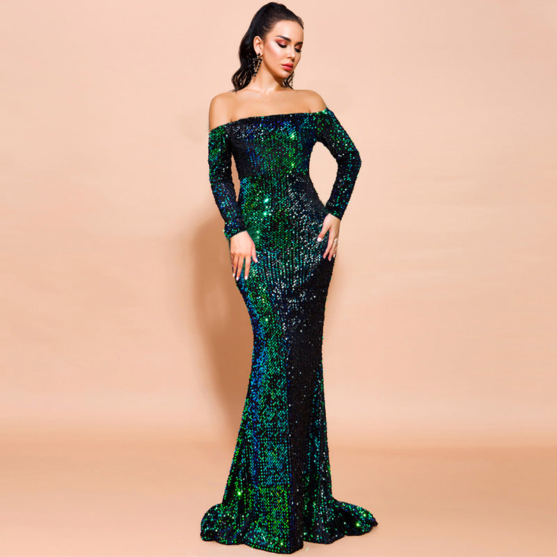Robe de soirée pour sequins à manches longues sexy
