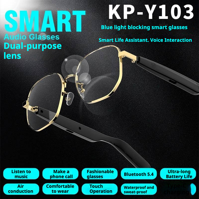 KP-Y103 Best-Selling Bluetooth Smart Audio Glasses Conduction Air Blue Light Blocage Voic