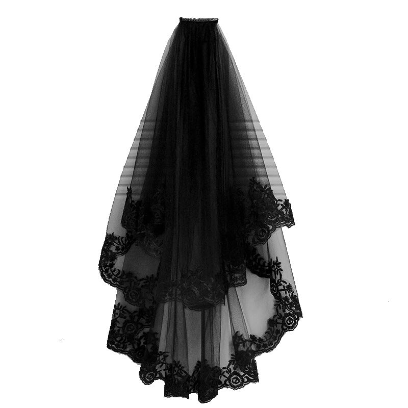 Veil noir courte dentelle coiffure amour spirituel vêtements de mariage party veil photo veil