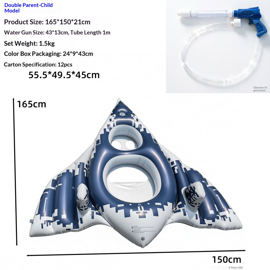 Bague de bain gonflable double parent-enfant en PVC avec pistolet à eau