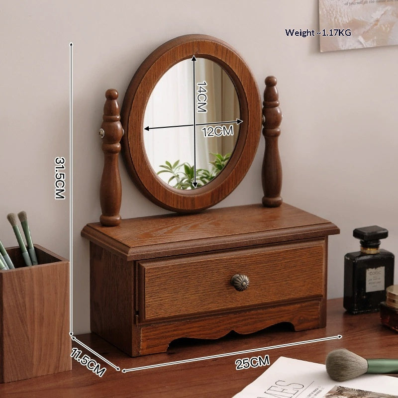 Miroir de maquillage autoportant décoratif de bureau en bois
