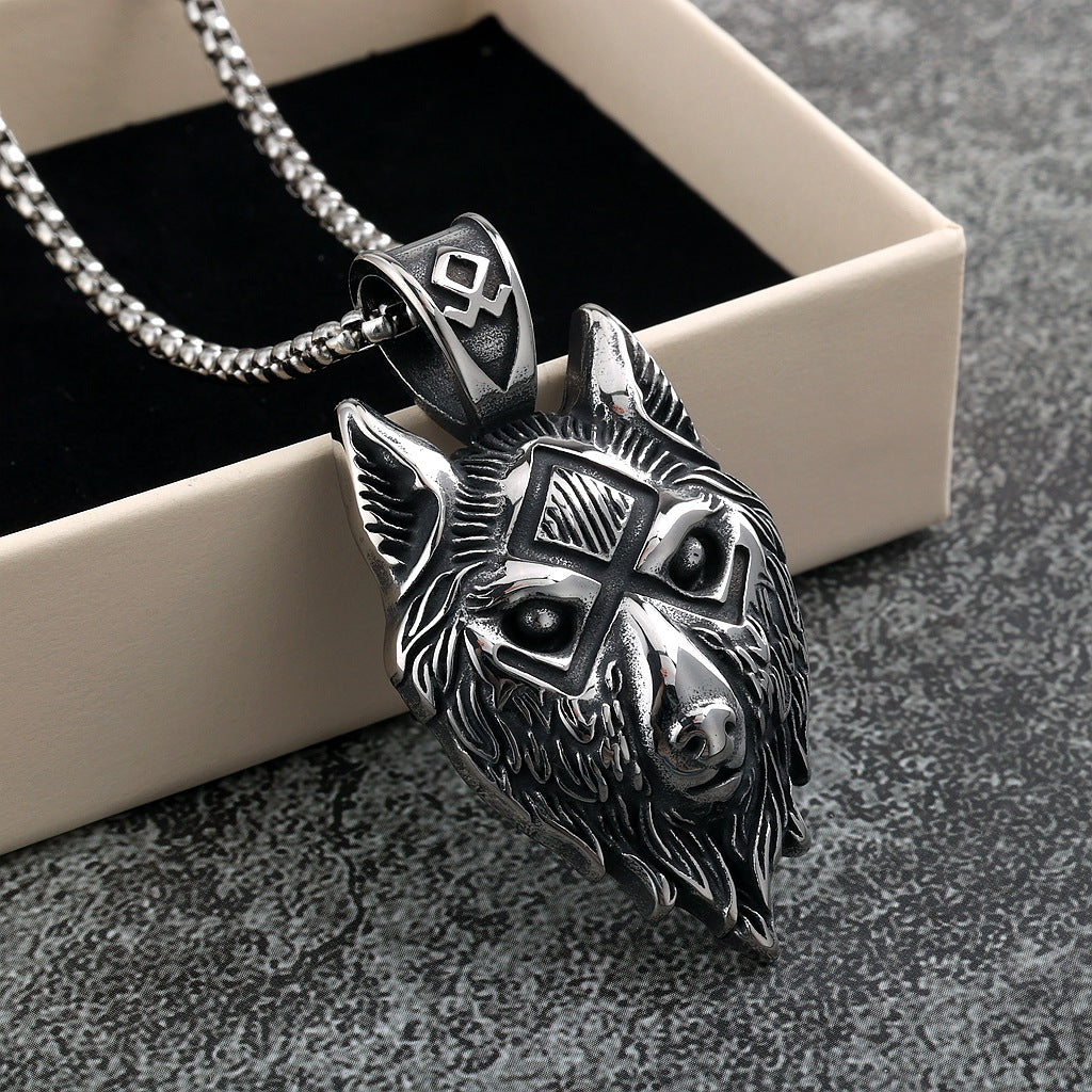 Rétro en acier inoxydable Mens Pendentif Wolf Tête collier