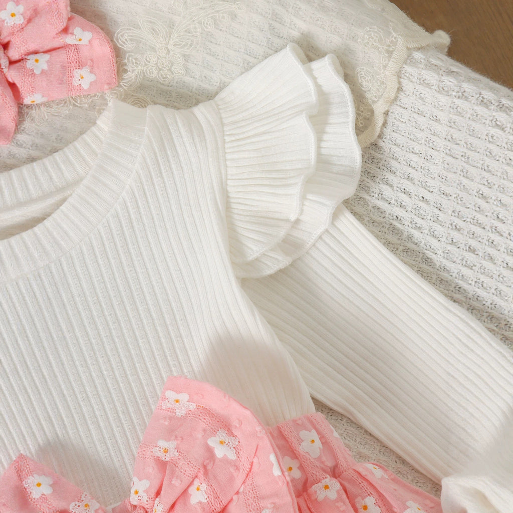 Floral Bowknot Ensemble de robes à une pièce pour filles