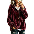 Femmes Automne Veau d'hiver Hoodie Cardigan Bouton avant cordon drawstring manches longues Casual Loose