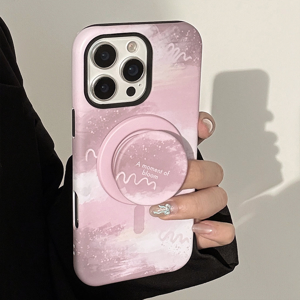 Magnetic Phone Case with Rose-Brown Progressive Design and Built-in Stand