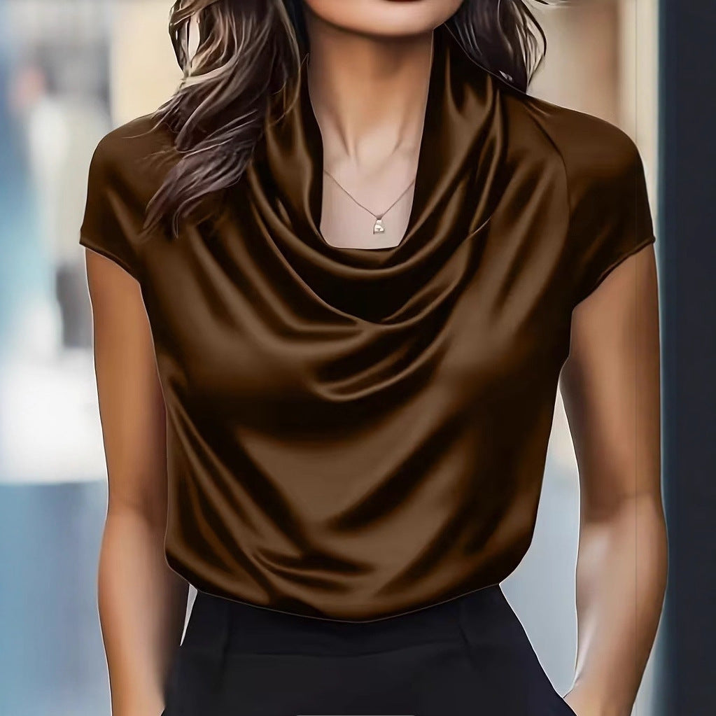 Pendentif pendentif en col pivotant pour femmes Manches courtes Top Chemise polyvalente décontractée