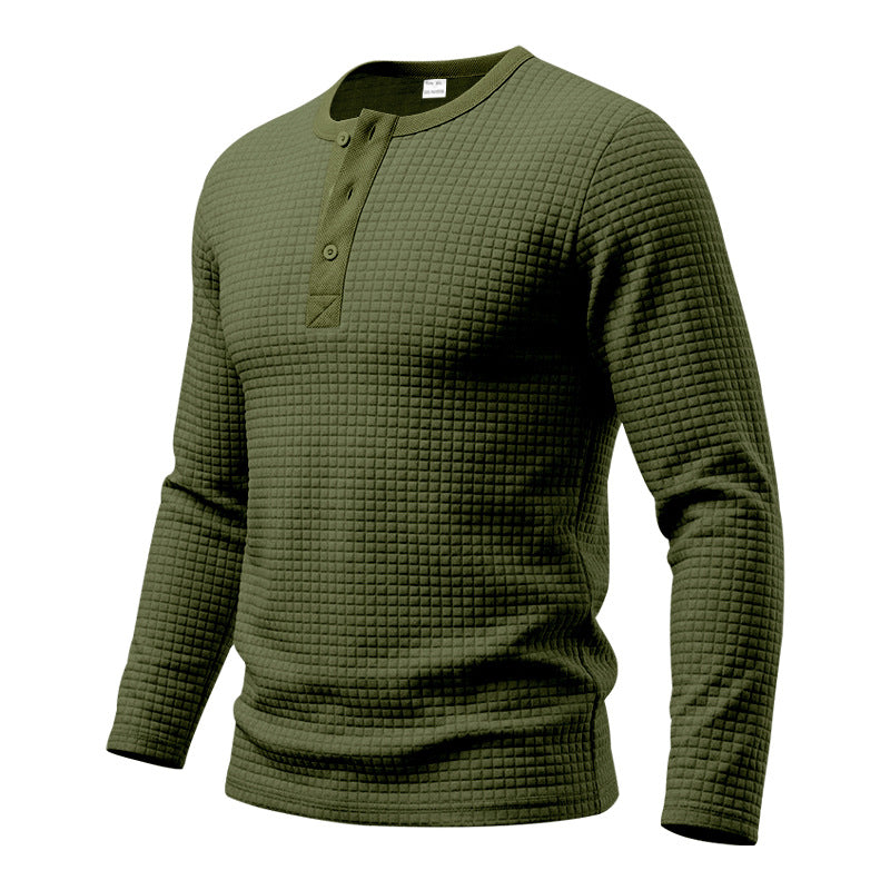 Homme Retro Jacquard Plaid Plongé manches longues Fit Henley T-shirt