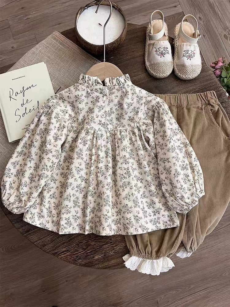 Cute Floral Doll Shirt and Bloomers Two-Piece Set