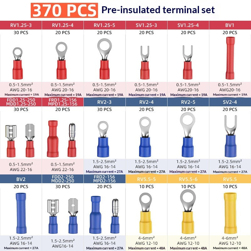 Pinces à sertissage en acier à haute teneur en carbone de 9 pouces 30J 370 pièces Terminal pré-isolé S