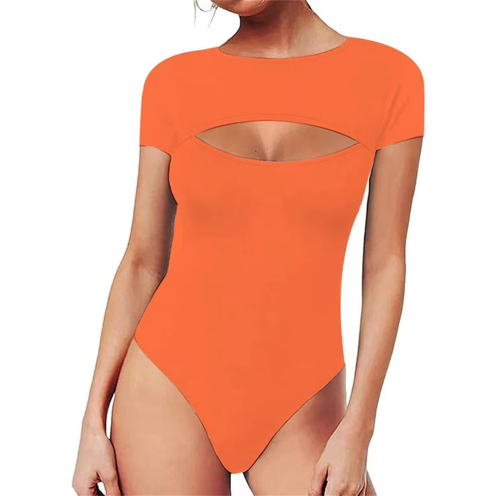 Sexy Crew-Neck Cutout avant Slim-Fit combinaison de saut à manches longues pour les femmes