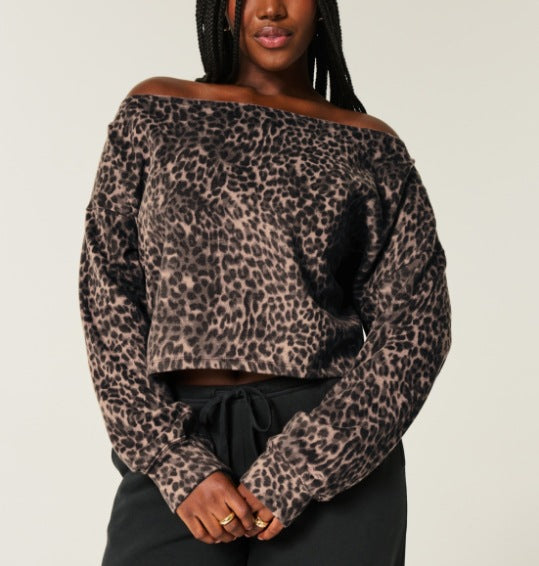 Sweatshirt casual léopard imprimé pour dames