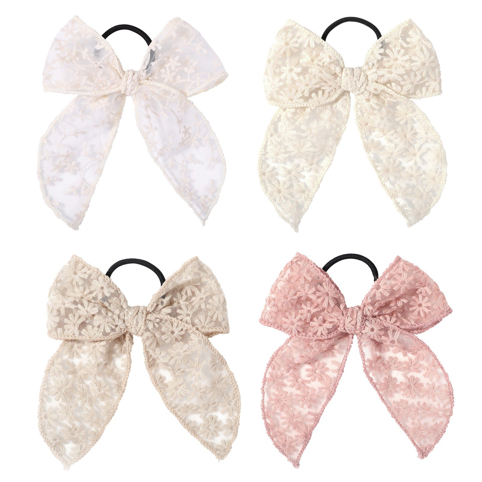 Brodé imprimé Bowknot bague de cheveux en caoutchouc de dentelle simple bande de cheveux Rope Floral Dovetail Ac