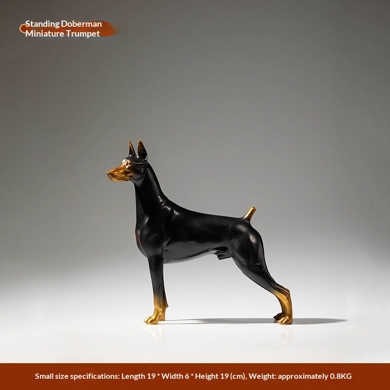 Ornement de chien en laiton Doberman debout d'ère d'or cuivre
