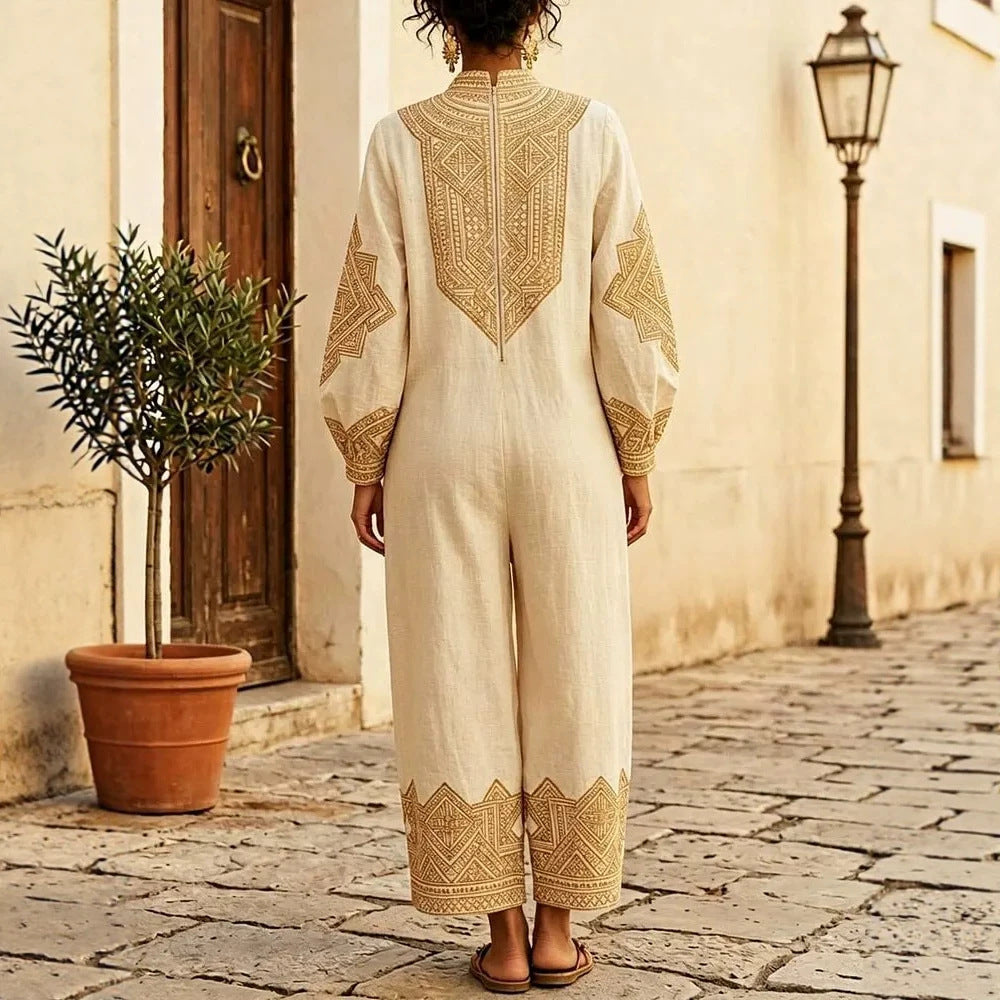 Robe de saut à manches longues en V-Neck imprimée pour femmes