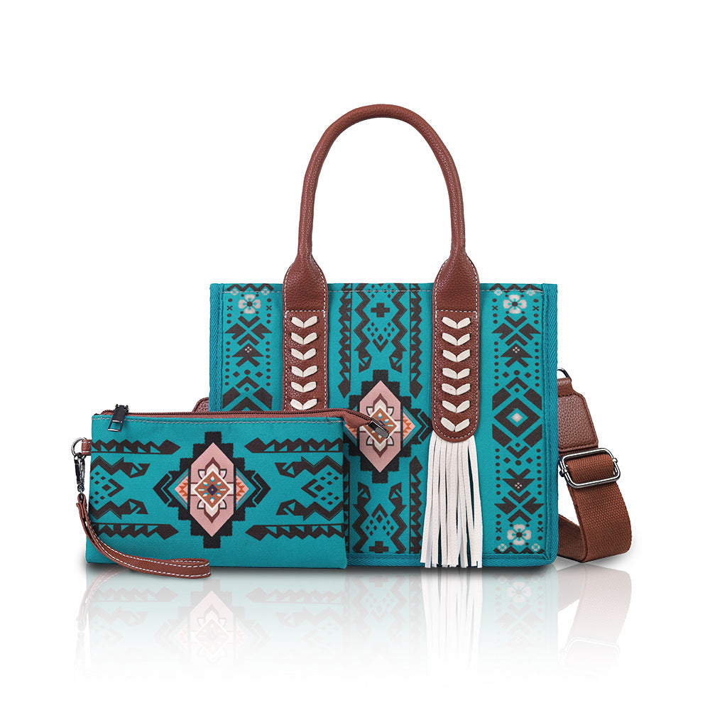 Bohemian Ethnic-Style Tassel Statement Toile Large-Capacity Crossbody Bag