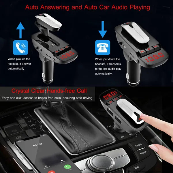 Emetteur FM de voiture W / Earpie sans fil 2 ports de charge USB sans mains Call MP3 Player