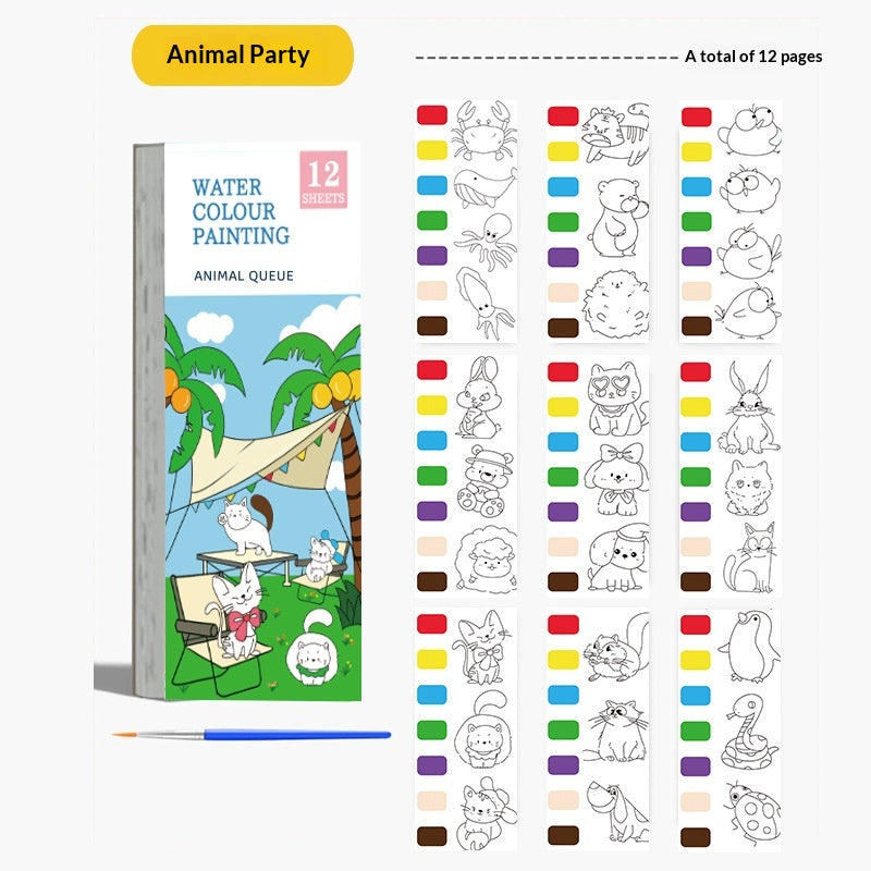 Livre de coloriage aquarelle pour enfants de langue anglaise avec peintures intégrées
