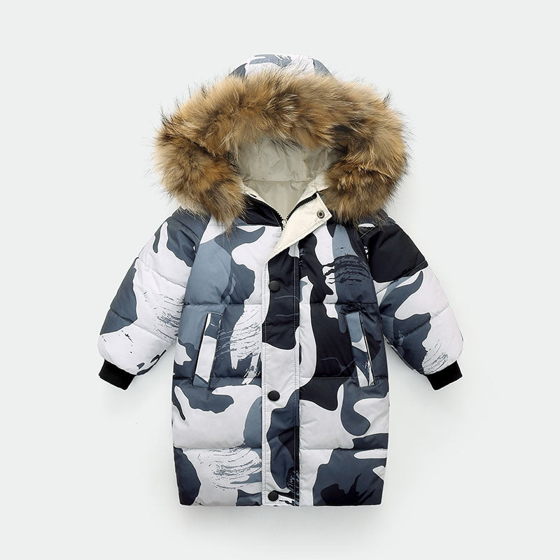 Grand collier de fourrure mi-longueur moyen et grand vêtements pour enfants épais en manteau d'hiver