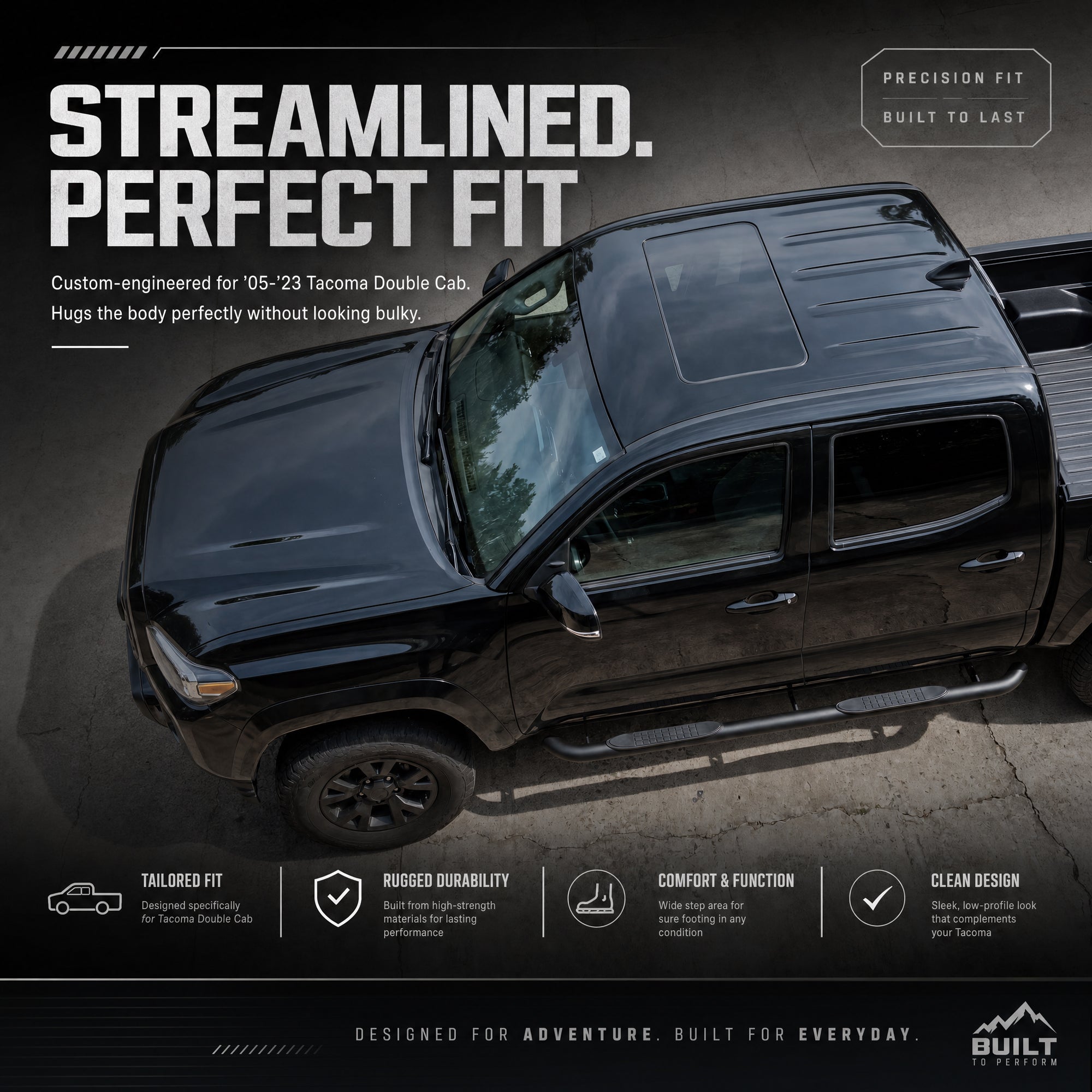 Planches de course 2PCS 4 pouces marches latérales Fit Toyota Tacoma 2005-2023 (Cabine remorquée/Cabine double) Ov