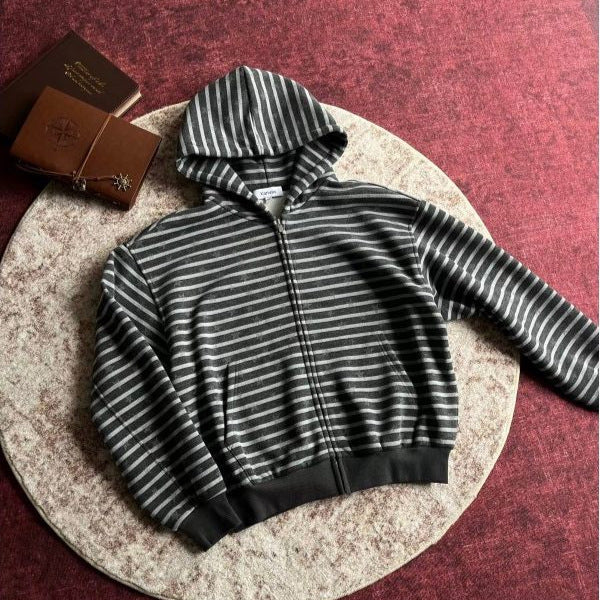 Style américain Vintage Étoile-imprimé rayé Cardigan Hoodie Hommes Veste