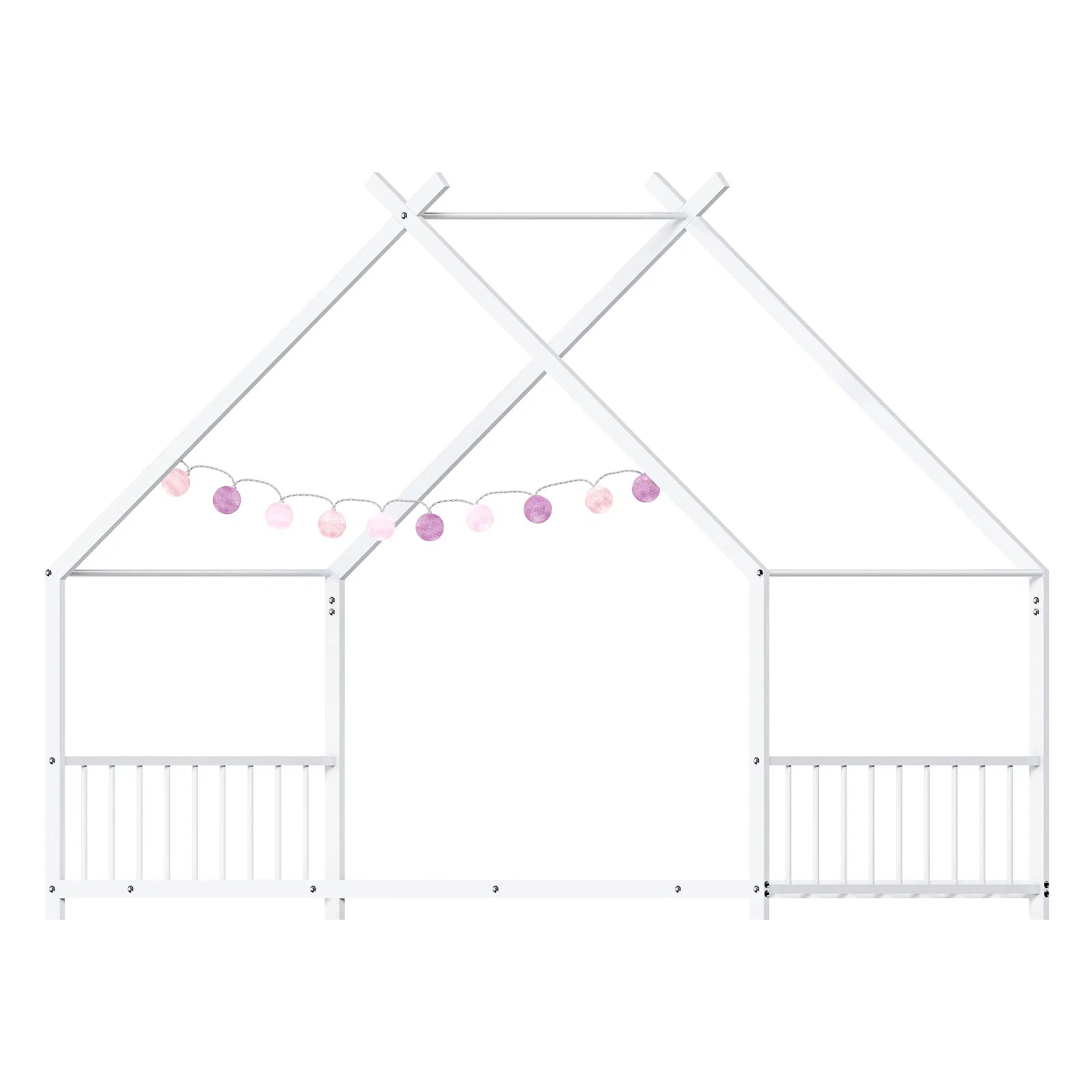 Maison de lit plat blanc en forme avec garde-corps latéraux Lit de fer pour enfants jumeaux