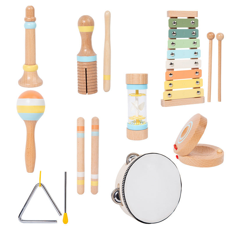 Ensemble d'instruments de percussion musicale en bois neuf pièces