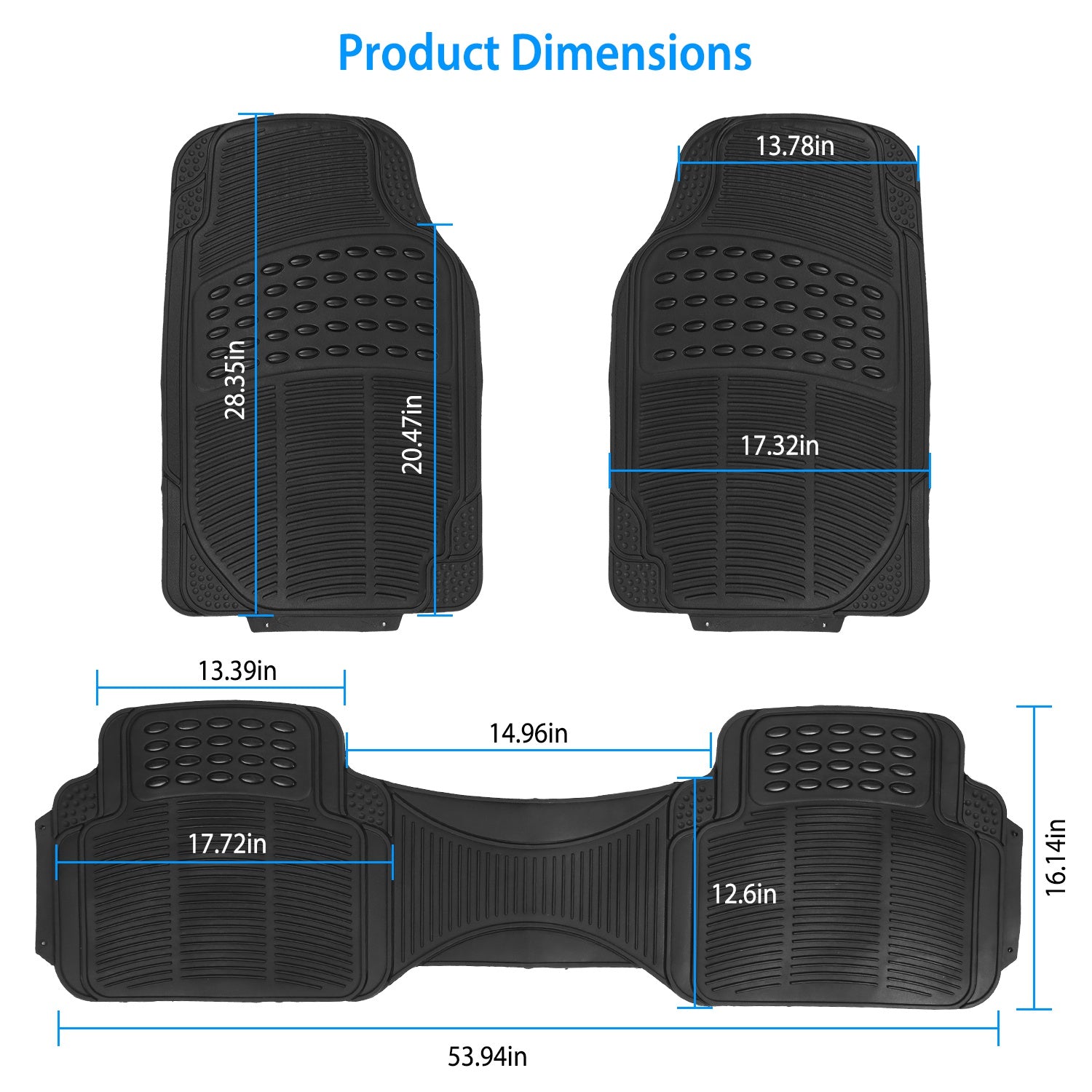 Set de 3Pcs tapis de sol automobile Set avant arrière PVC tapis de sol en caoutchouc