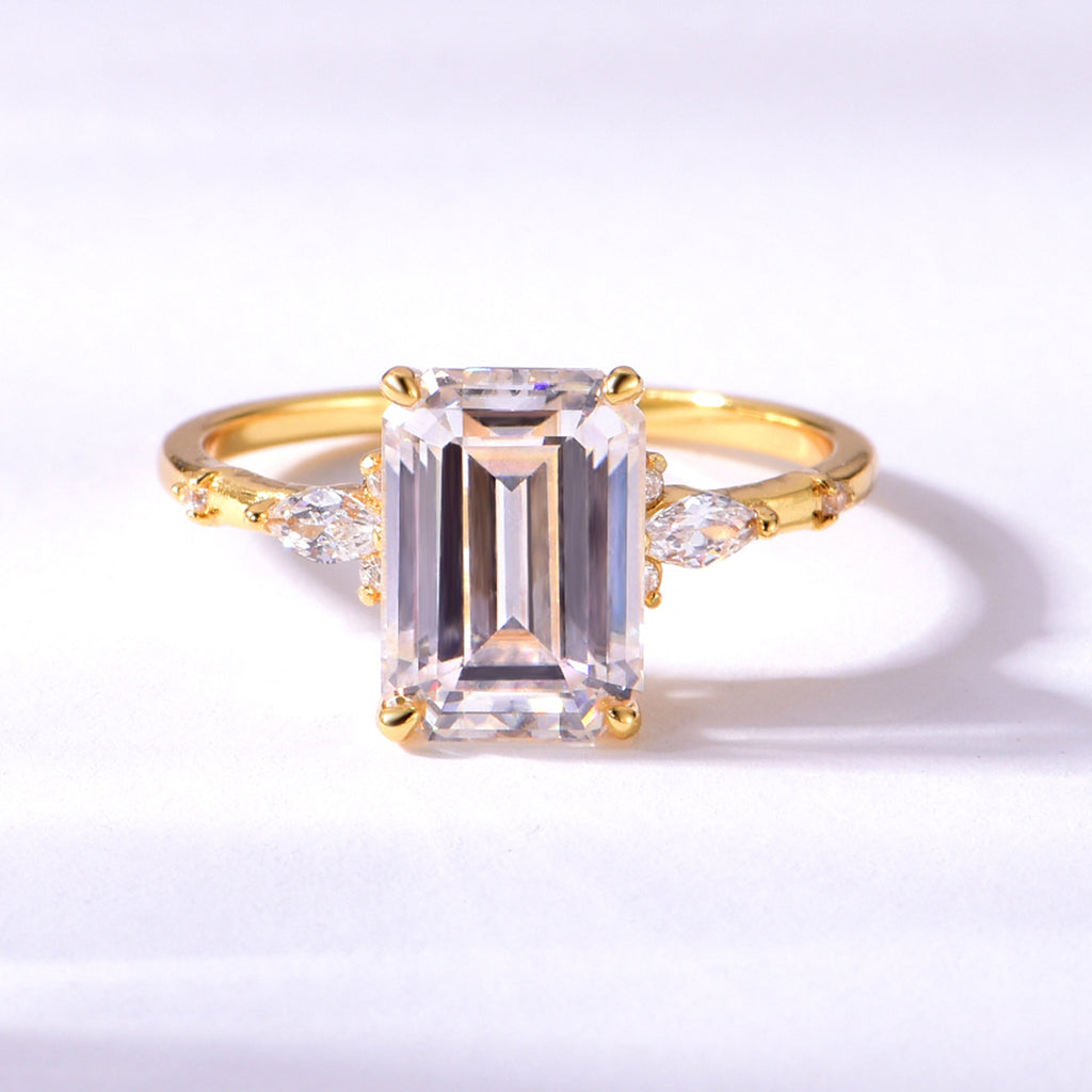 S925 Argent plaqué or 3.5ct Émeraude coupé Moissanite anneau 7x10mm D Couleur VVS1 Marquise Acc