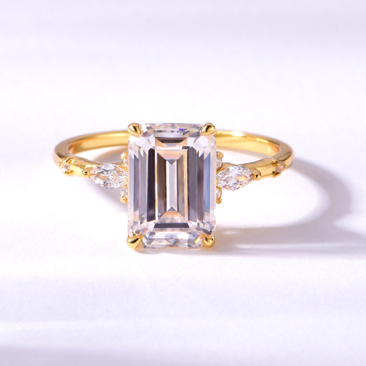 S925 Argent plaqué or 3.5ct Émeraude coupé Moissanite anneau 7x10mm D Couleur VVS1 Marquise Acc