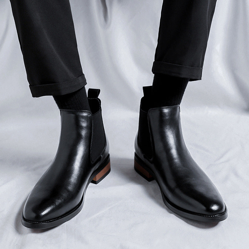 Bottes en cuir pointu haut pour hommes