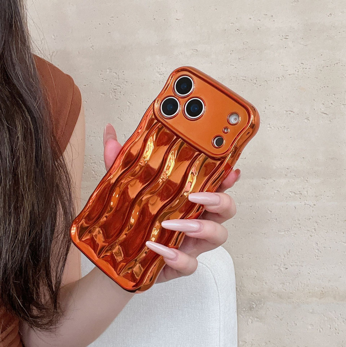 Solid Color Advanced Plating Stripe Phone Case