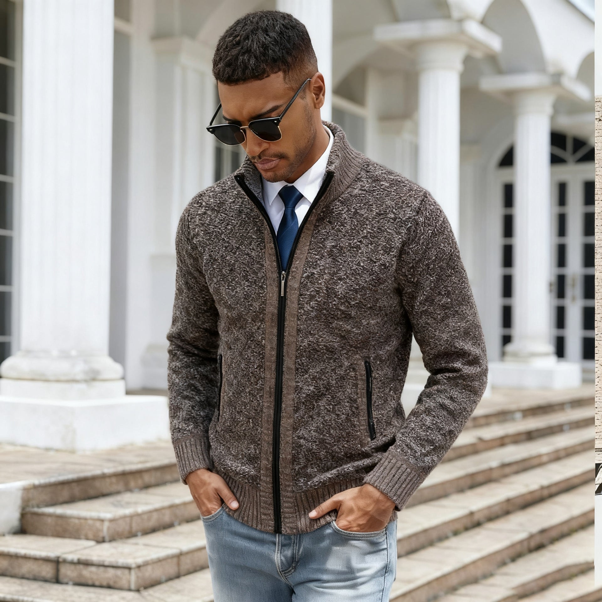 Amazon Temu Grande Taille Automne et d'hiver Fleece-Line Thickened Men's Sweater Knitted Card