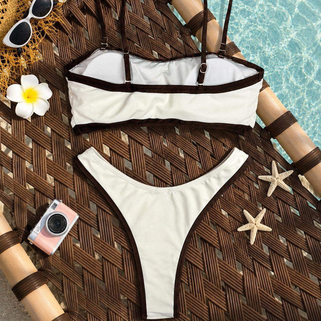 Bikini couleur contrastante d'arrivée avec paillettes amovibles