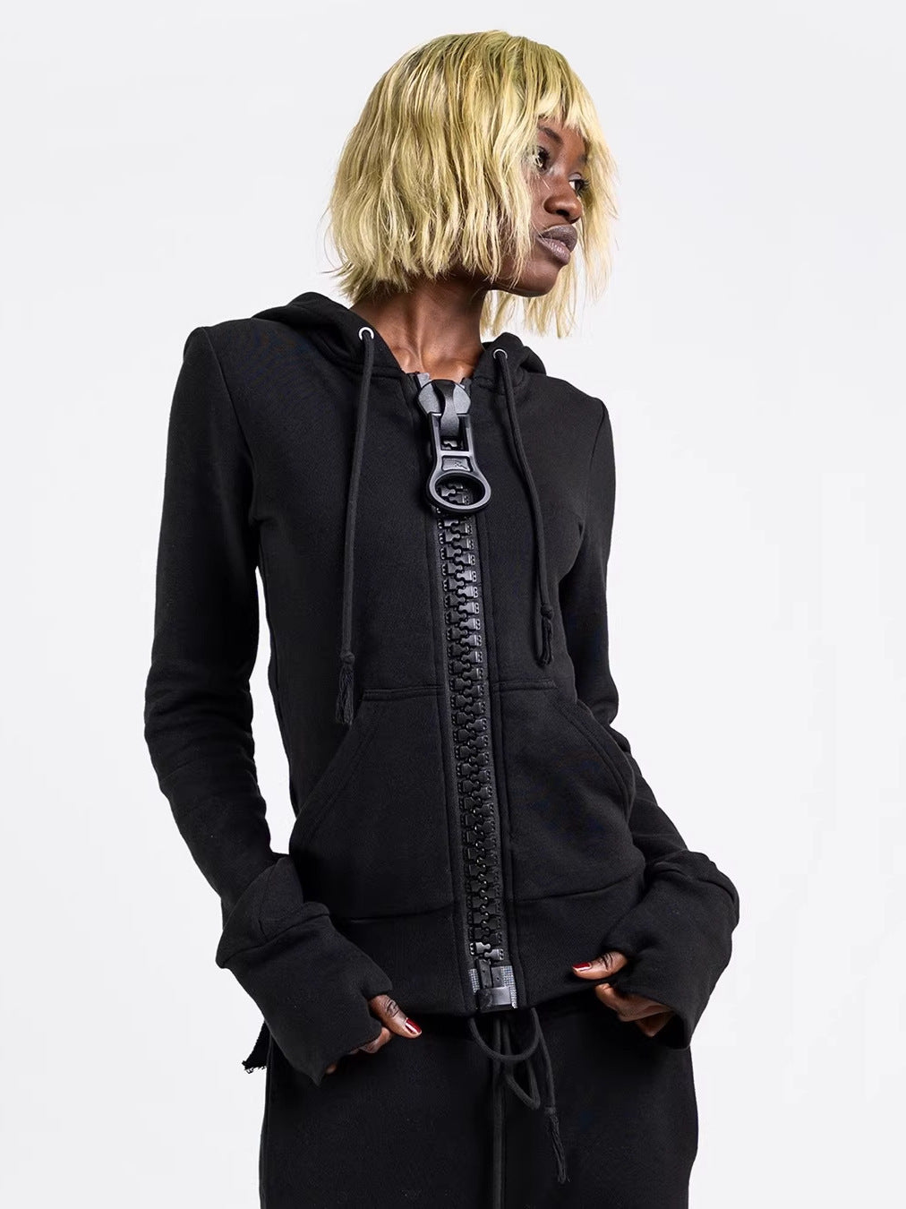 Hoodie surdimensionnée de style européen et américain personnalisée avec une grande fermeture éclair et color-bl