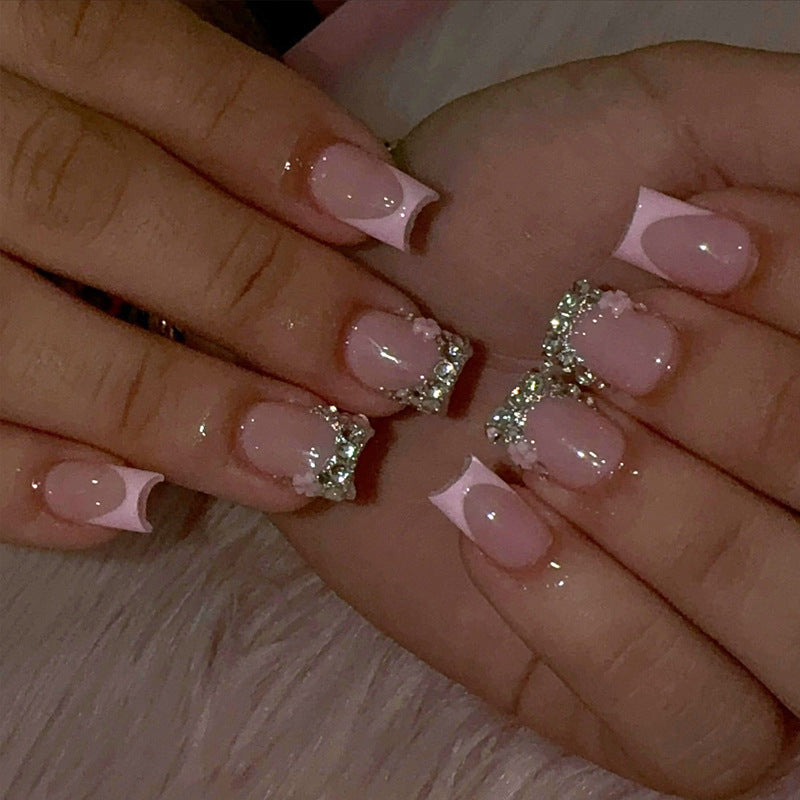 French Polka-Dot Strass ongles artificiels 24-pièces ensemble de conseils d'ongles finis pour un Chic