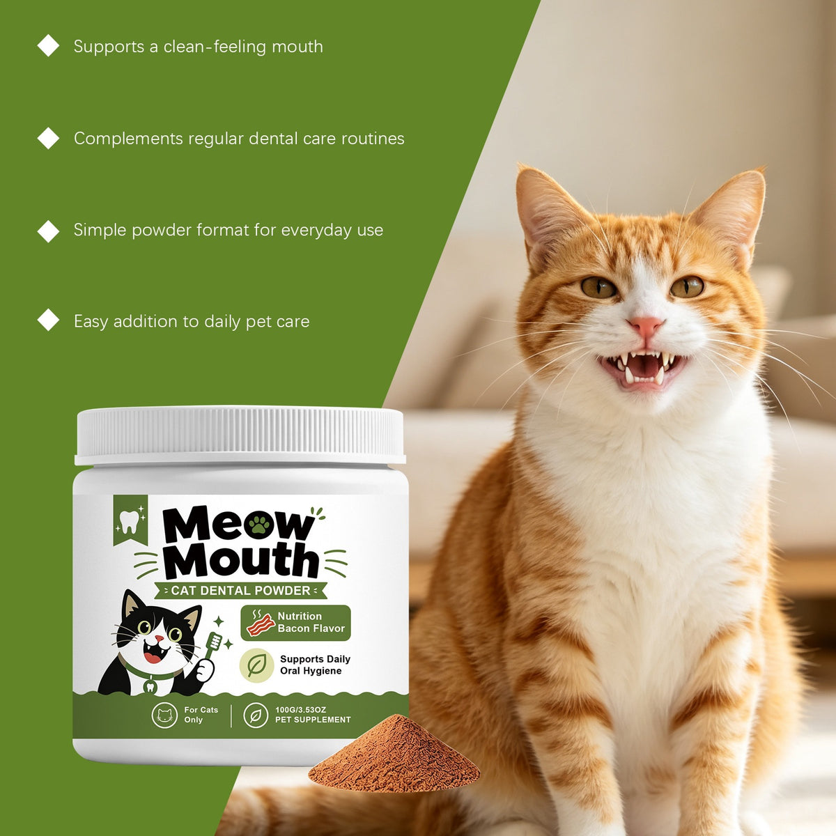 Cat Dental Care Support Mélange de poudre avec des aliments pour aider à nettoyer vos dents de chat