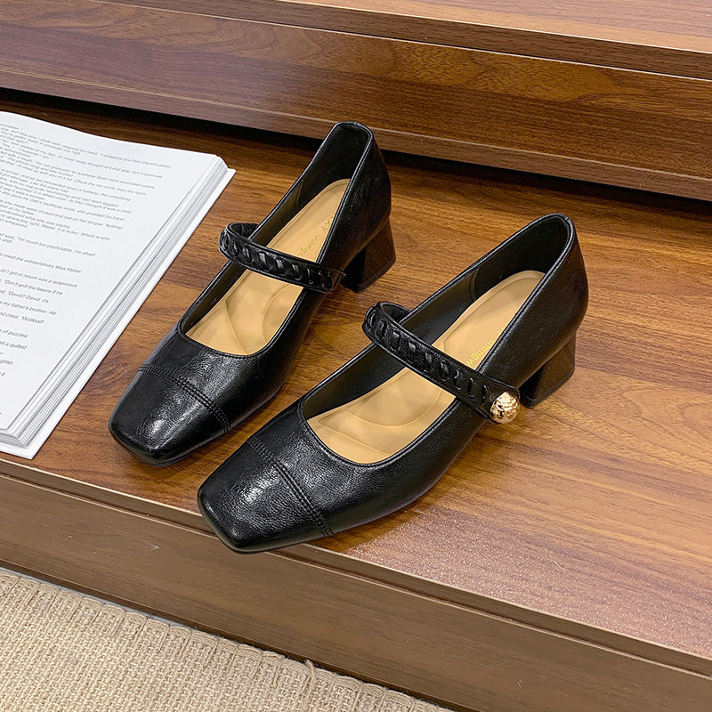 Les femmes Chunky Heel Square Toe Mary Janes