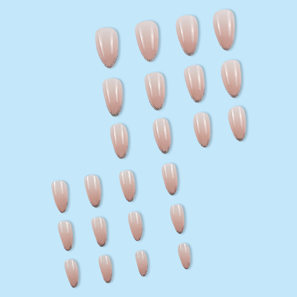 Stickers 24 pièces de ongles en forme d'amande courte avec poudre de paillettes