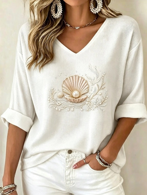 T-shirt femme en col V imprimé