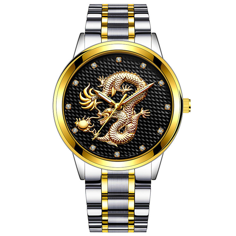Dragon d'or embossé pour hommes jouant avec perles Diamond-inlaid Casual Business Quartz Watc