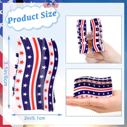 3Pcs American Flag Shaped Claw Clips USA Patriotic 4th Of Juillet Design Hair Accessories Rouge