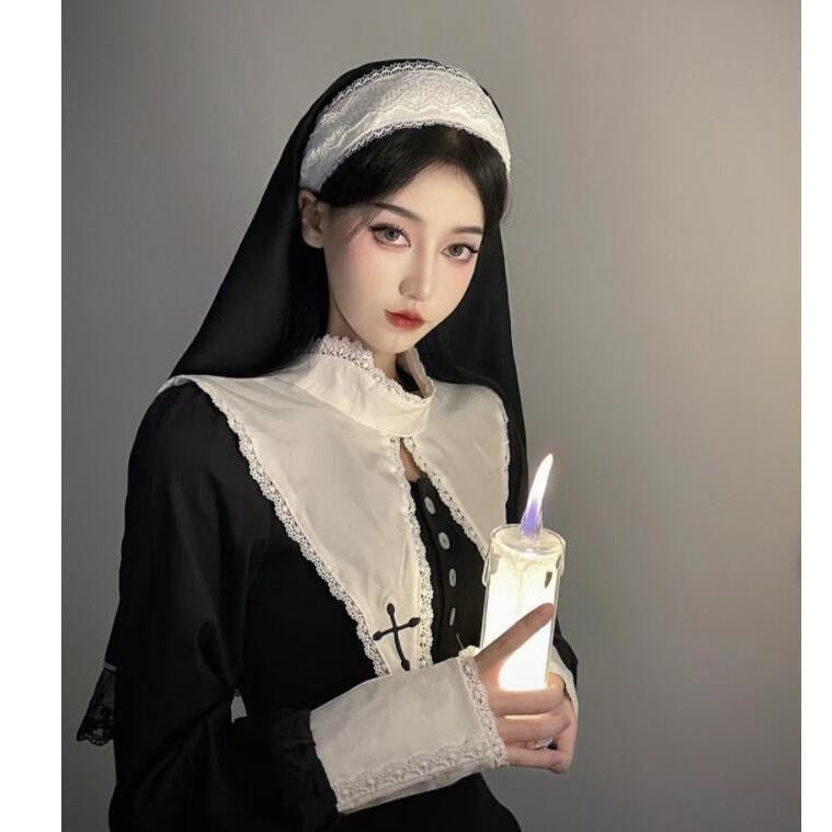 Nun Gothique Dark Lolita Accessoires Bande élastique Bande noire et blanche